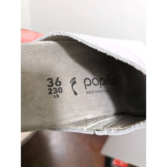 NWT Papillio By Birkenstock Women's Gray Leather Studded Wedge Slide Sandals Siz - Picture 8 of 10